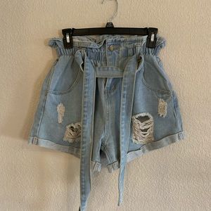 High waisted front tie Jean Shorts